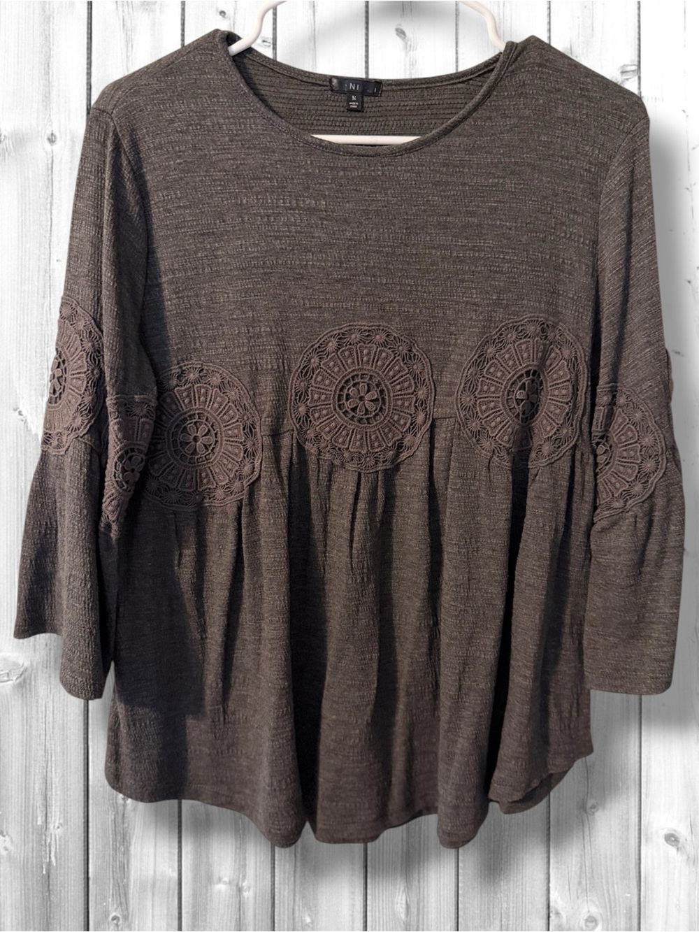 🌼Hannah Olive Crochet-Medallion Peasant Blouse